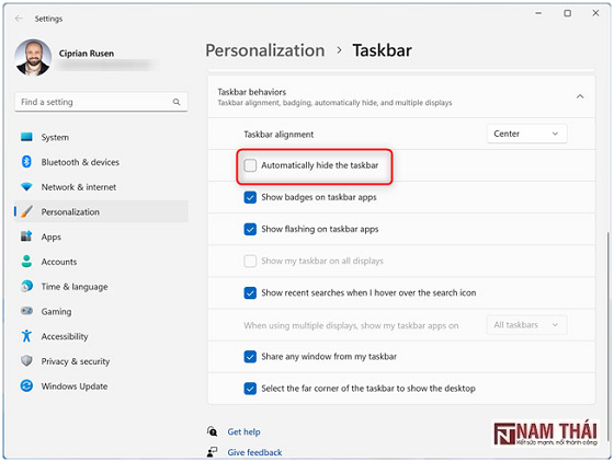 Cách ẩn/bỏ ẩn thanh Taskbar trên Windows 11